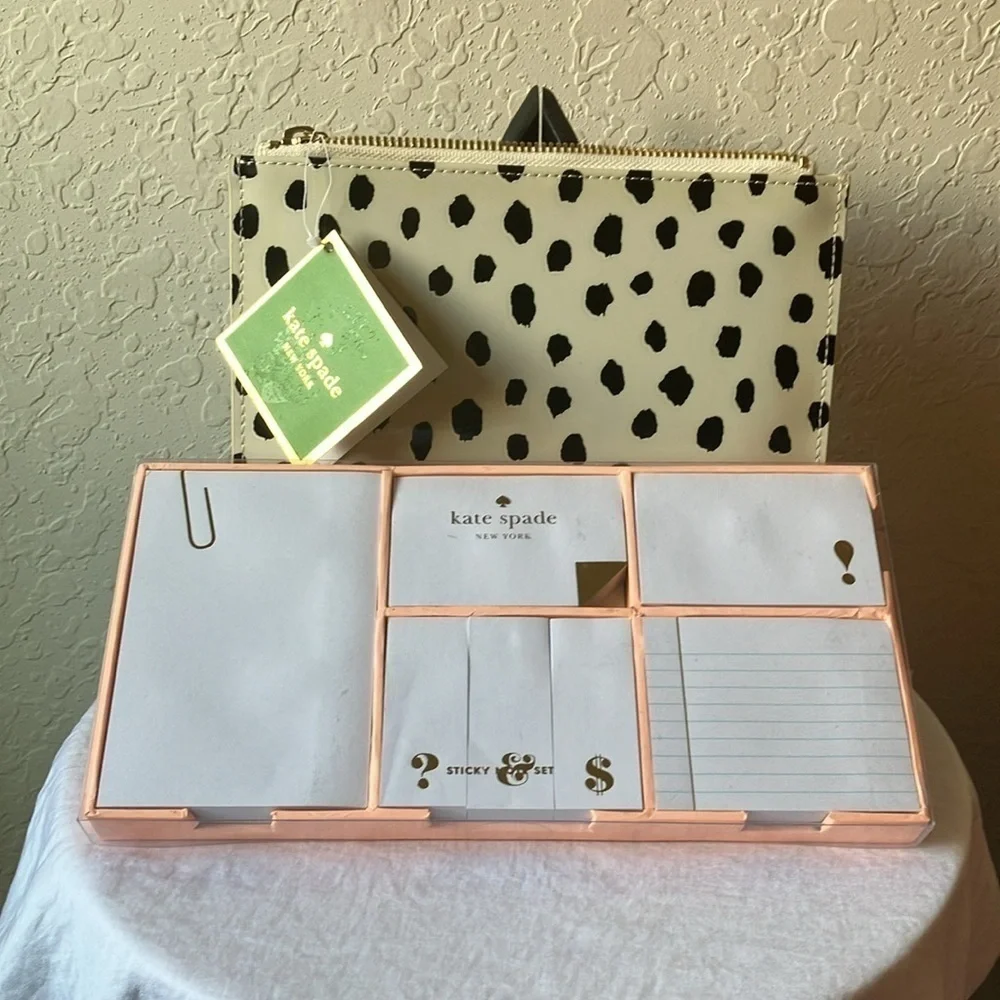 Kate Spade: Pencil Pouch & Strike Gold Sticky Note Set-Lot of 7